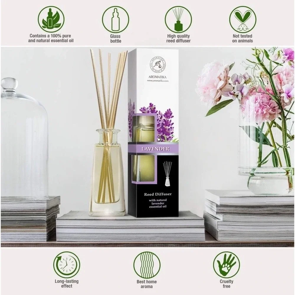 Aromatika Reed Diffuser Lavender Essential Oil 3.4 Oz NIB